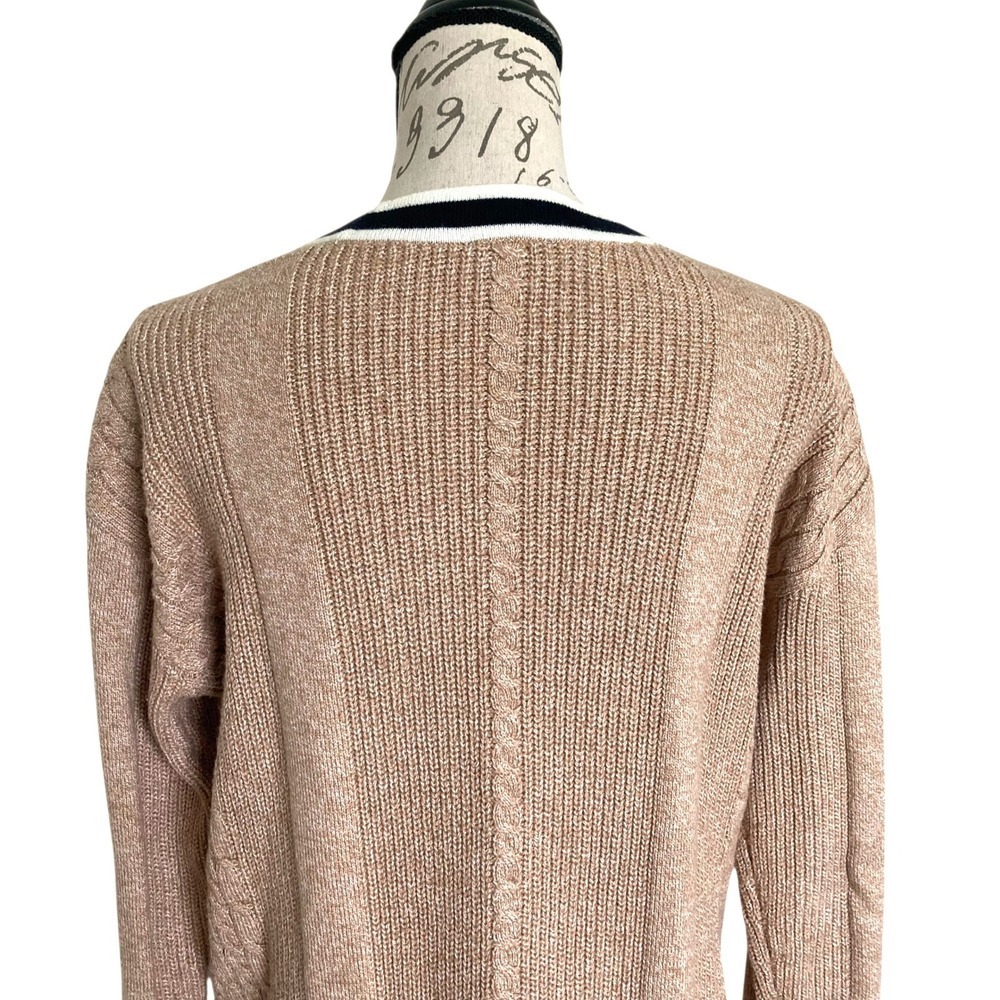 Talbots Cable Knit long Cardigan Sweater Size M Button down Cotton Preppy Tipped - Picture 9 of 17